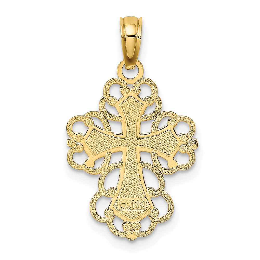 Million Charms 14K Yellow Gold Themed Beaded Lace Trim Relgious Cross Charm