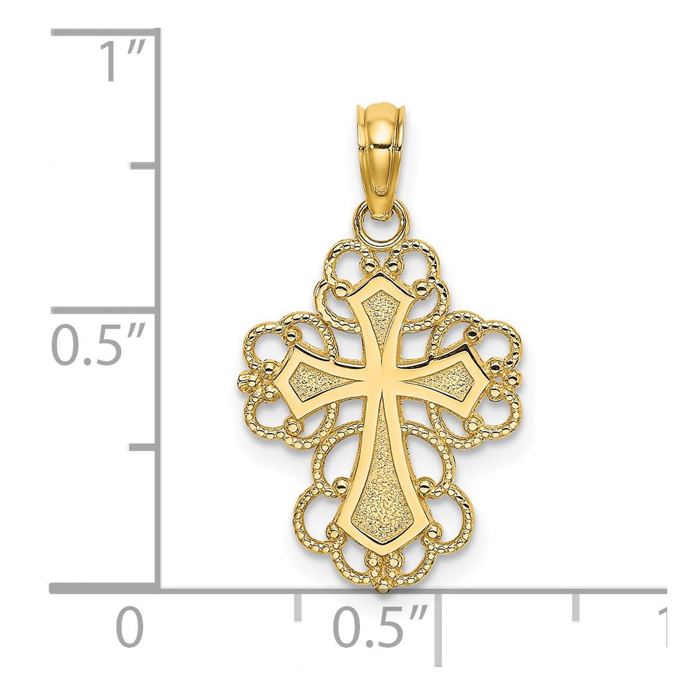 Million Charms 14K Yellow Gold Themed Beaded Lace Trim Relgious Cross Charm