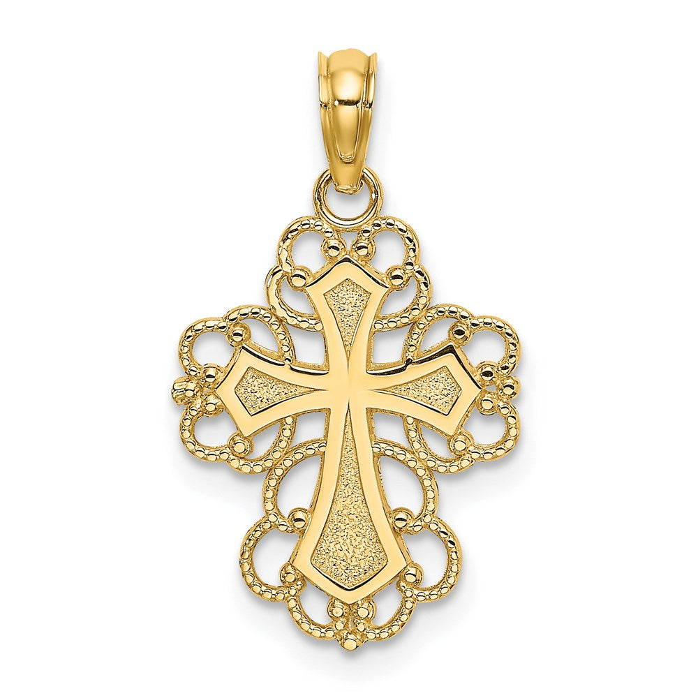 Million Charms 14K Yellow Gold Themed Beaded Lace Trim Relgious Cross Charm