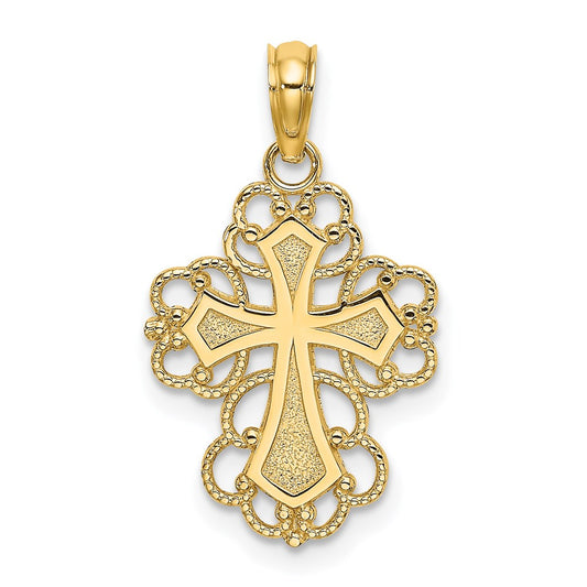 Million Charms 14K Yellow Gold Themed Beaded Lace Trim Relgious Cross Charm