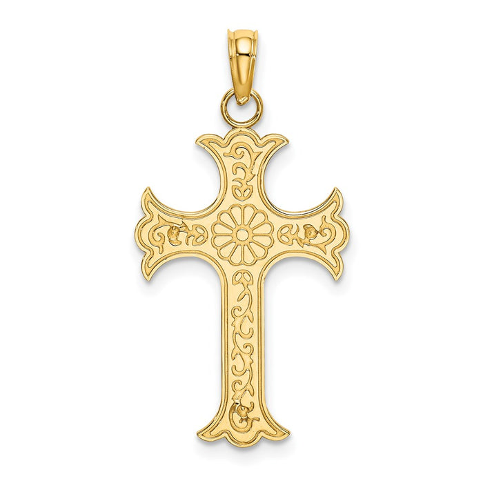 Million Charms 14K Yellow Gold Themed Double Sided Engraved Relgious Cross Charm