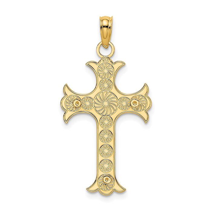 Million Charms 14K Yellow Gold Themed Double Sided Engraved Relgious Cross Charm