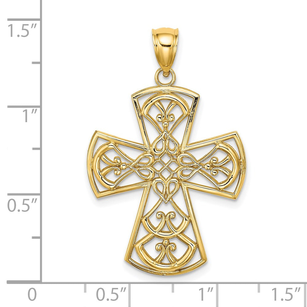 Million Charms 14K Yellow Gold Themed Filigree Relgious Cross Charm