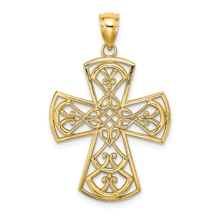 Million Charms 14K Yellow Gold Themed Filigree Relgious Cross Charm