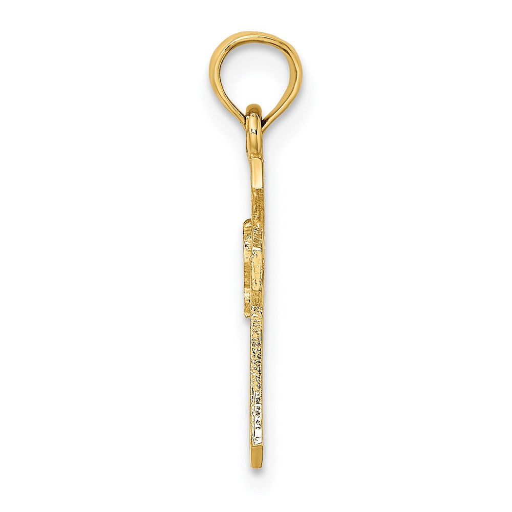 Million Charms 14K Yellow Gold Themed Cut-Out Relgious Cross With Dove Charm