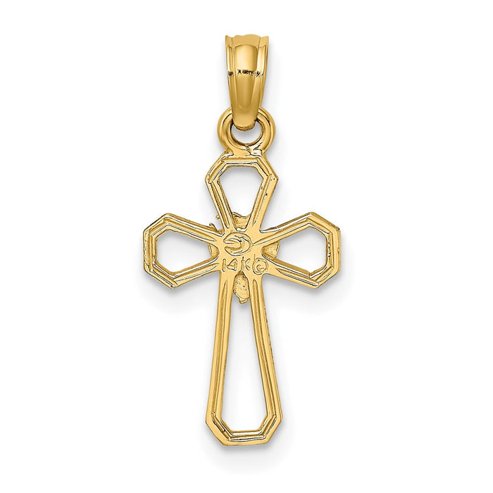 Million Charms 14K Yellow Gold Themed Cut-Out Relgious Cross With Dove Charm