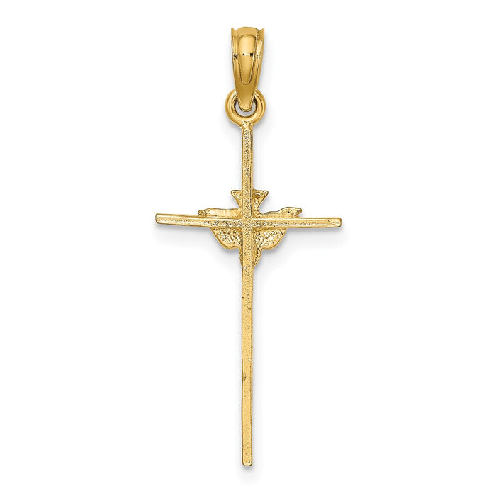 Million Charms 14K Yellow Gold Themed Dove On Stick Relgious Cross Charm