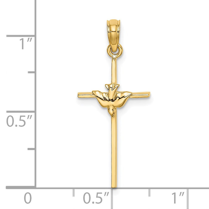 Million Charms 14K Yellow Gold Themed Dove On Stick Relgious Cross Charm