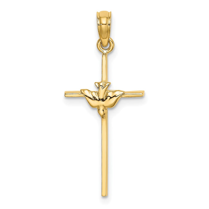 Million Charms 14K Yellow Gold Themed Dove On Stick Relgious Cross Charm