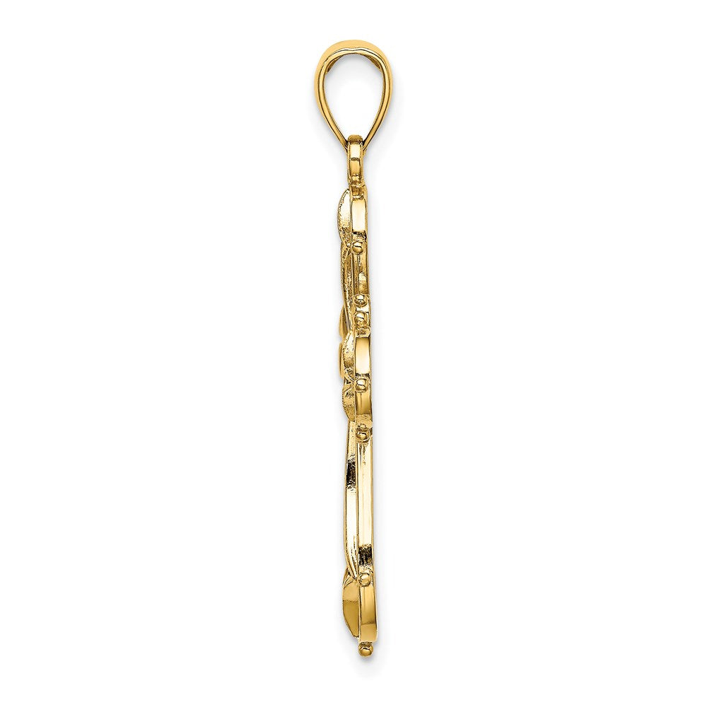 Million Charms 14K Yellow Gold Themed Cut-Out Shapes Fancy Relgious Cross Charm