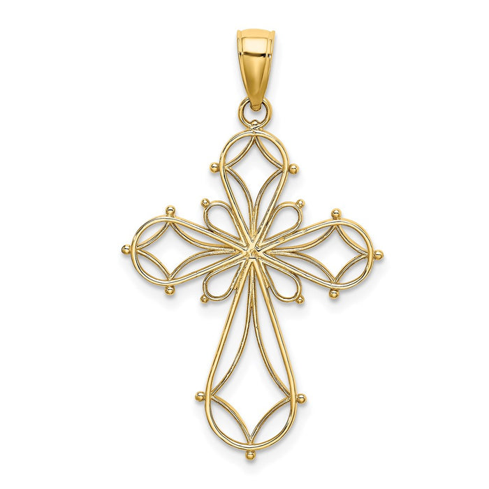 Million Charms 14K Yellow Gold Themed Cut-Out Shapes Fancy Relgious Cross Charm