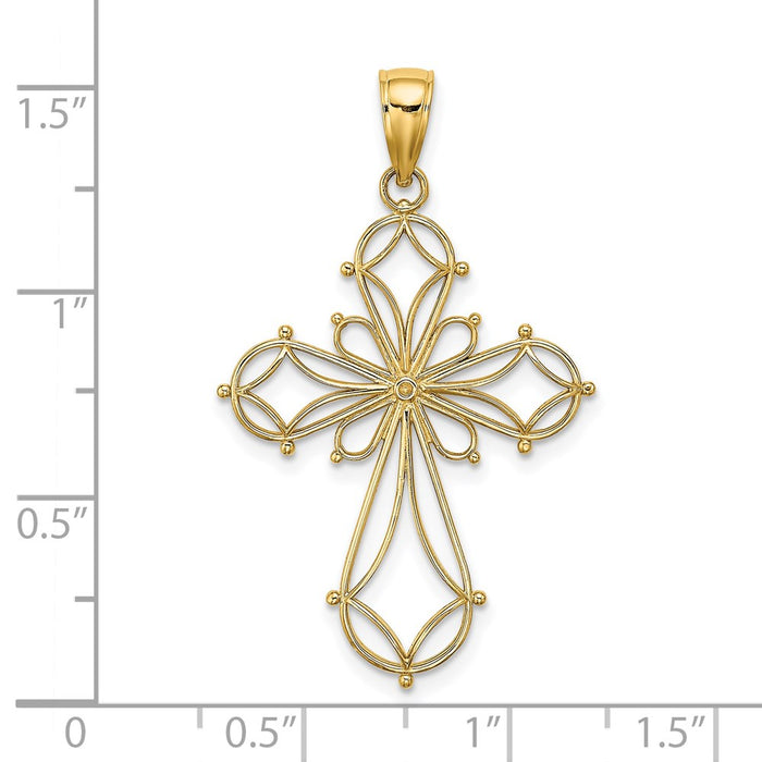 Million Charms 14K Yellow Gold Themed Cut-Out Shapes Fancy Relgious Cross Charm