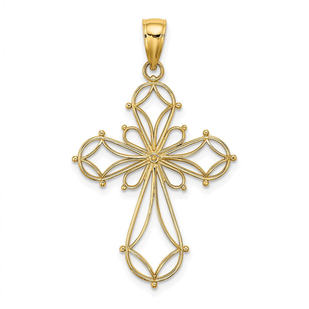 Million Charms 14K Yellow Gold Themed Cut-Out Shapes Fancy Relgious Cross Charm