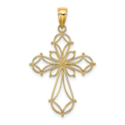 Million Charms 14K Yellow Gold Themed Cut-Out Shapes Fancy Relgious Cross Charm