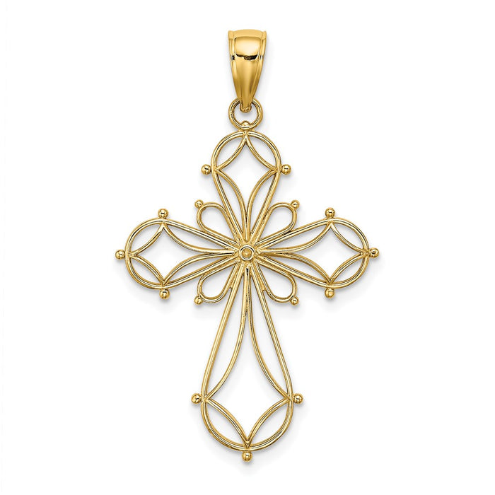 Million Charms 14K Yellow Gold Themed Cut-Out Shapes Fancy Relgious Cross Charm