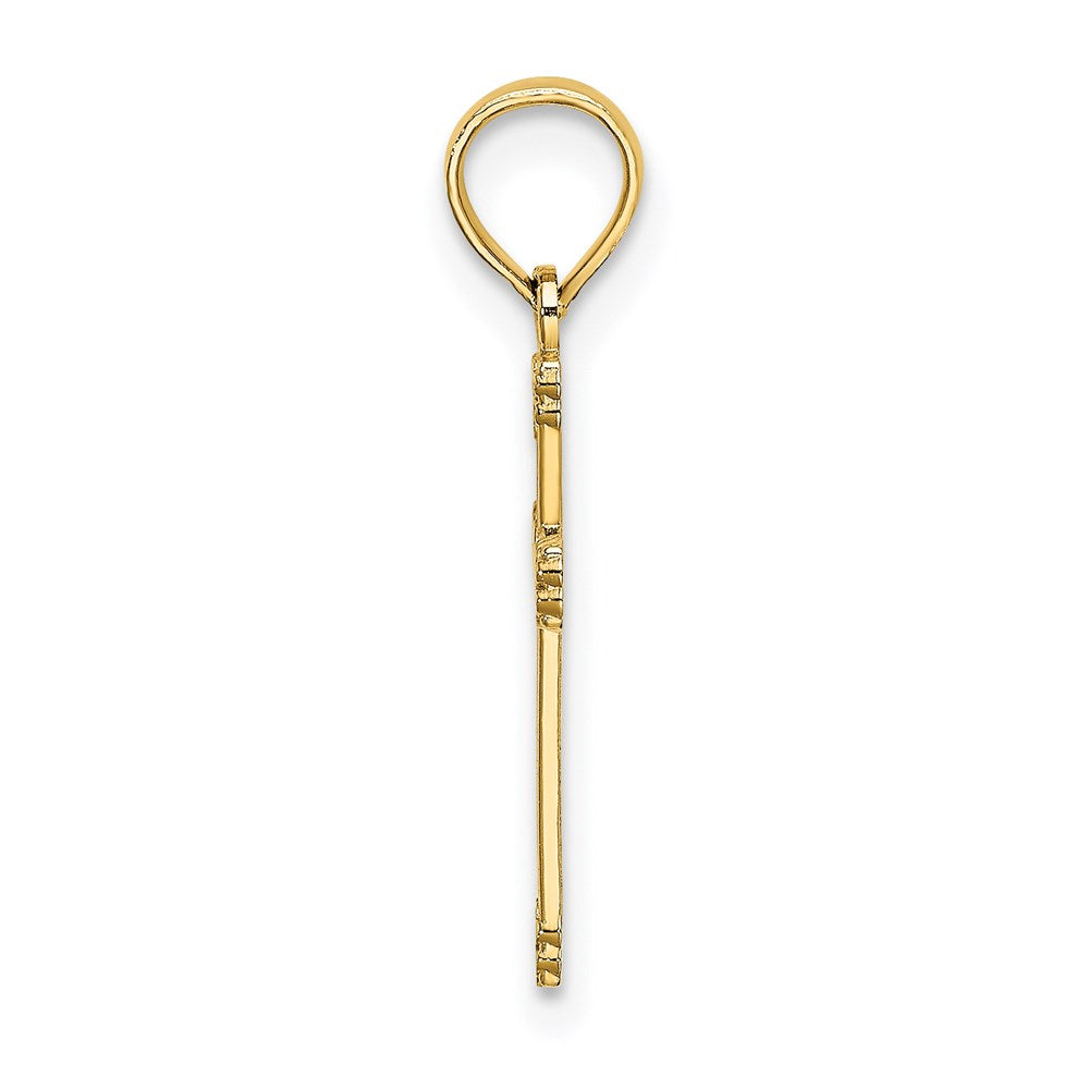 Million Charms 14K Yellow Gold Themed Textured With Center Heart Small Relgious Cross Charm