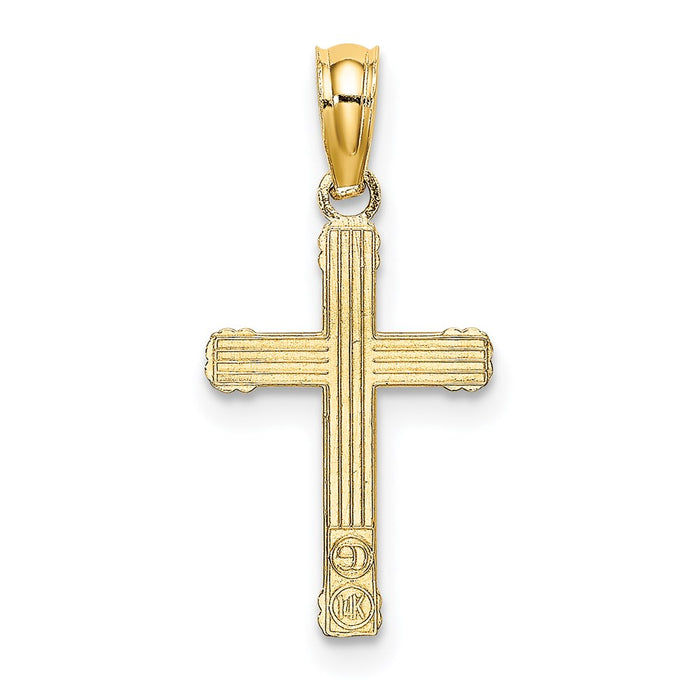 Million Charms 14K Yellow Gold Themed Textured With Center Heart Small Relgious Cross Charm
