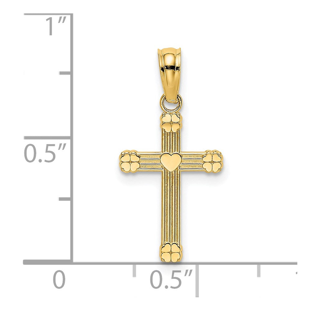 Million Charms 14K Yellow Gold Themed Textured With Center Heart Small Relgious Cross Charm