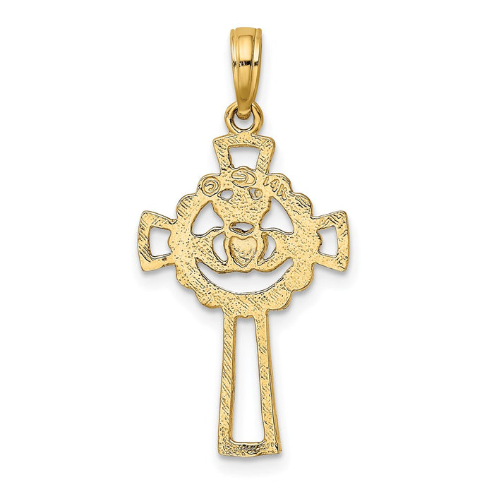 Million Charms 14K Yellow Gold Themed Relgious Cross With Claddagh Charm