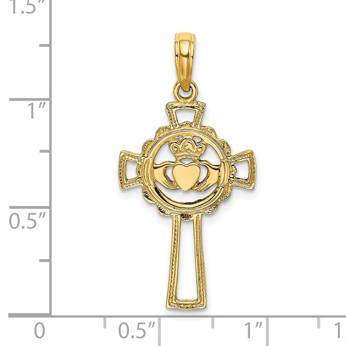 Million Charms 14K Yellow Gold Themed Relgious Cross With Claddagh Charm