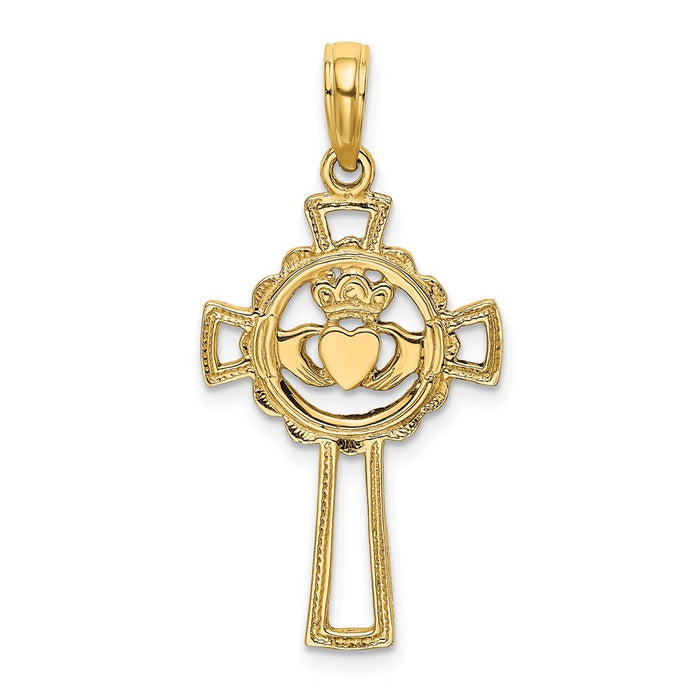 Million Charms 14K Yellow Gold Themed Relgious Cross With Claddagh Charm