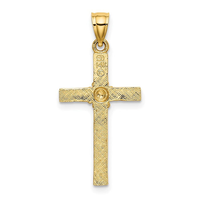 Million Charms 14K Yellow Gold Themed Relgious Cross With Flower Charm