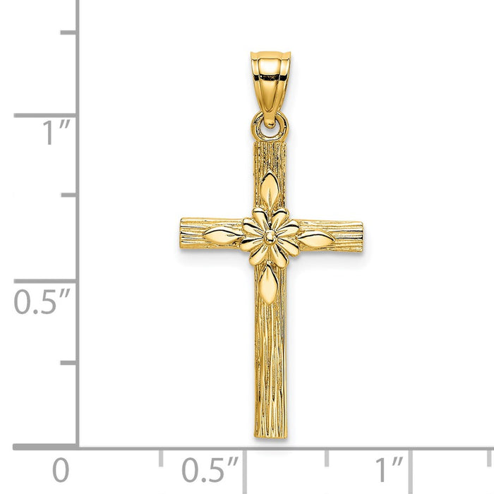 Million Charms 14K Yellow Gold Themed Relgious Cross With Flower Charm