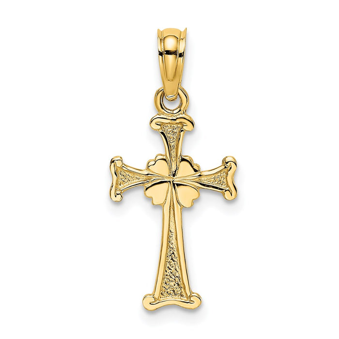 Million Charms 14K Yellow Gold Themed 4-Leaf Lucky Clover  Relgious Cross Charm