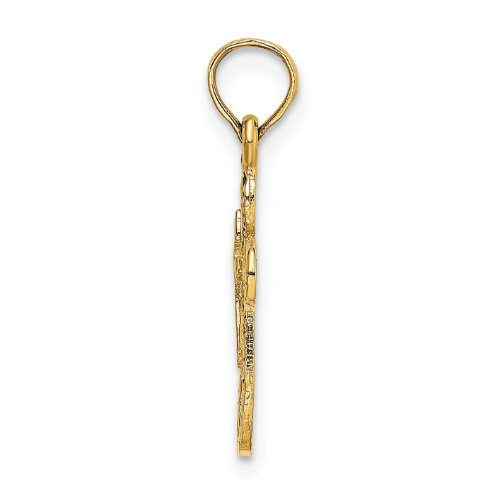 Million Charms 14K Yellow Gold Themed Cut-Out Relgious Cross With Small Interior Relgious Cross Charm