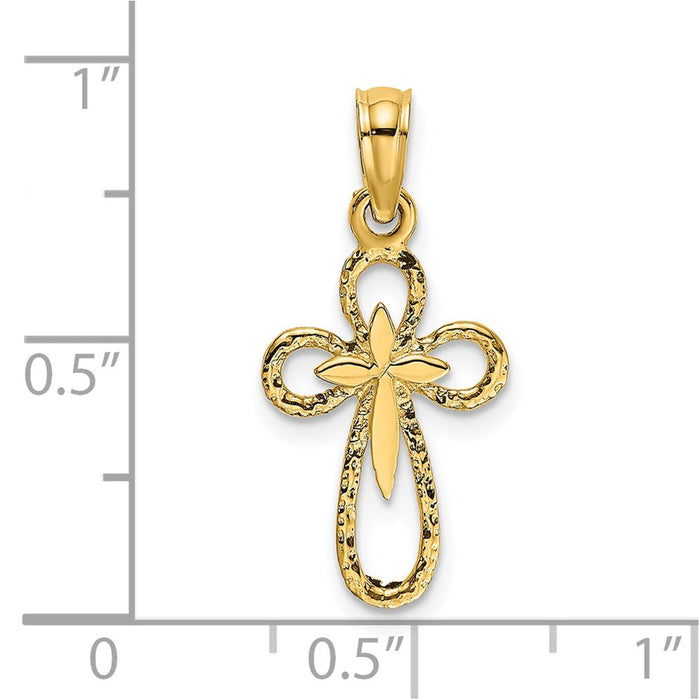 Million Charms 14K Yellow Gold Themed Cut-Out Relgious Cross With Small Interior Relgious Cross Charm