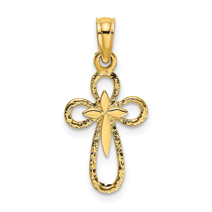 Million Charms 14K Yellow Gold Themed Cut-Out Relgious Cross With Small Interior Relgious Cross Charm