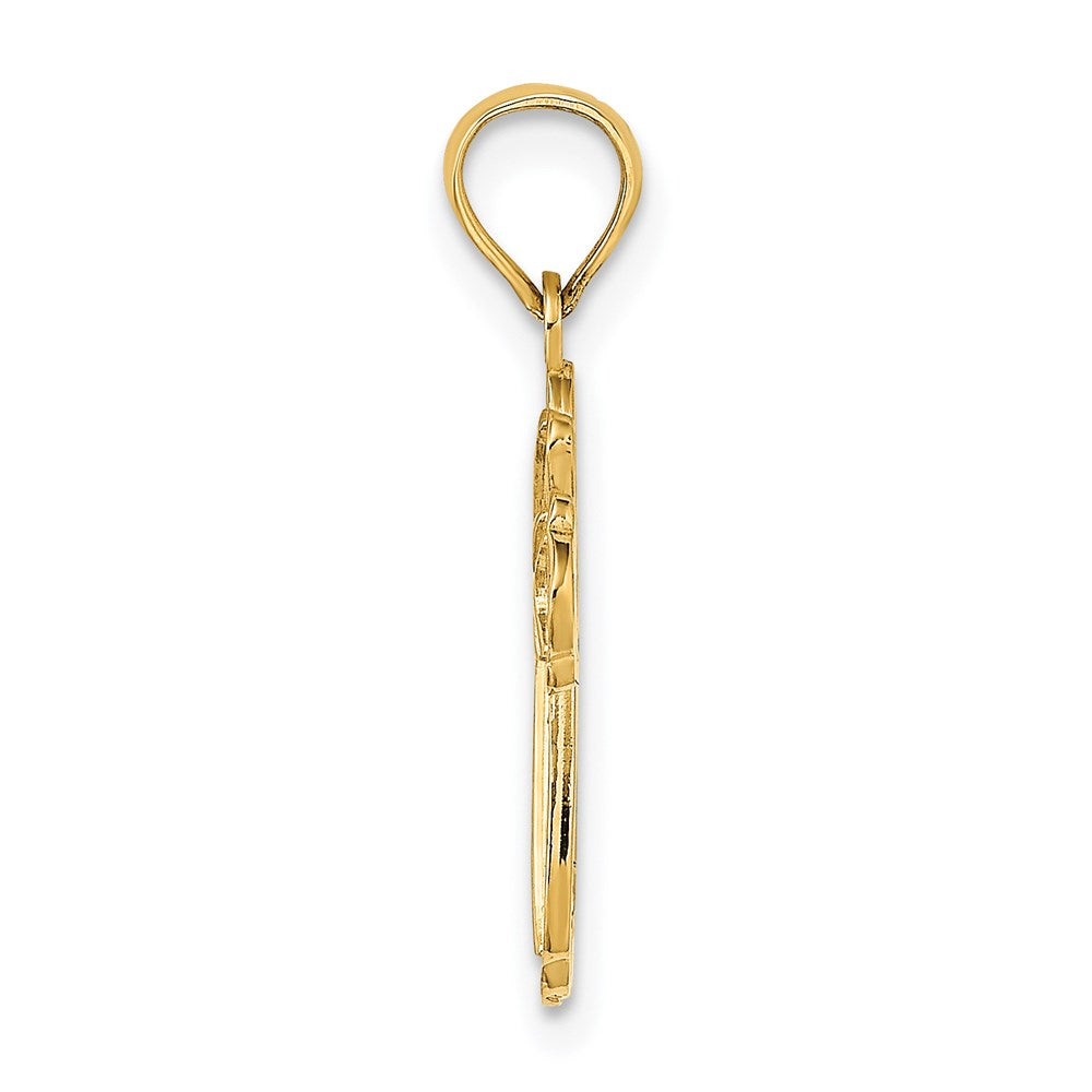 Million Charms 14K Yellow Gold Themed Cut-Out Polished & Textured Relgious Cross Charm