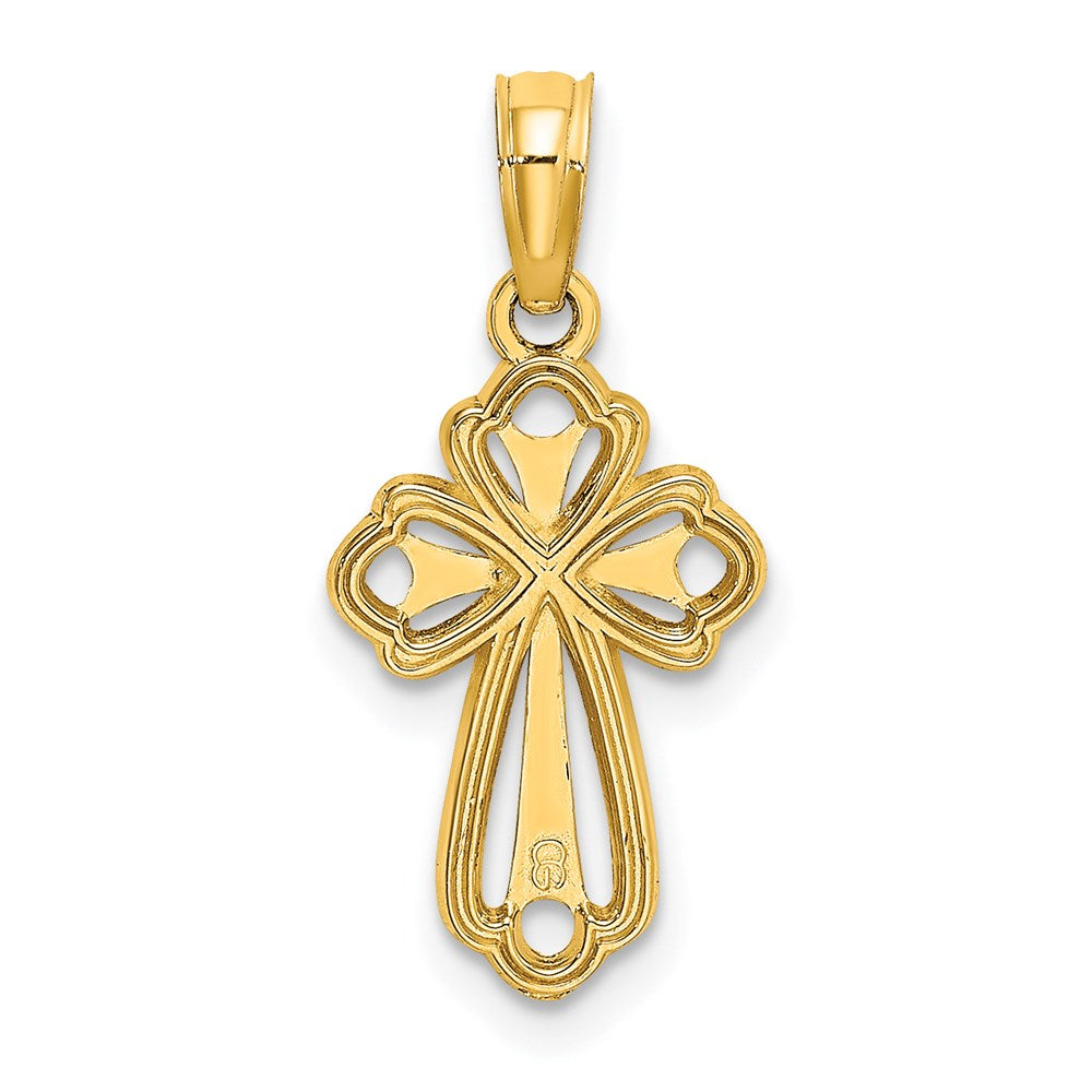 Million Charms 14K Yellow Gold Themed Cut-Out Polished & Textured Relgious Cross Charm