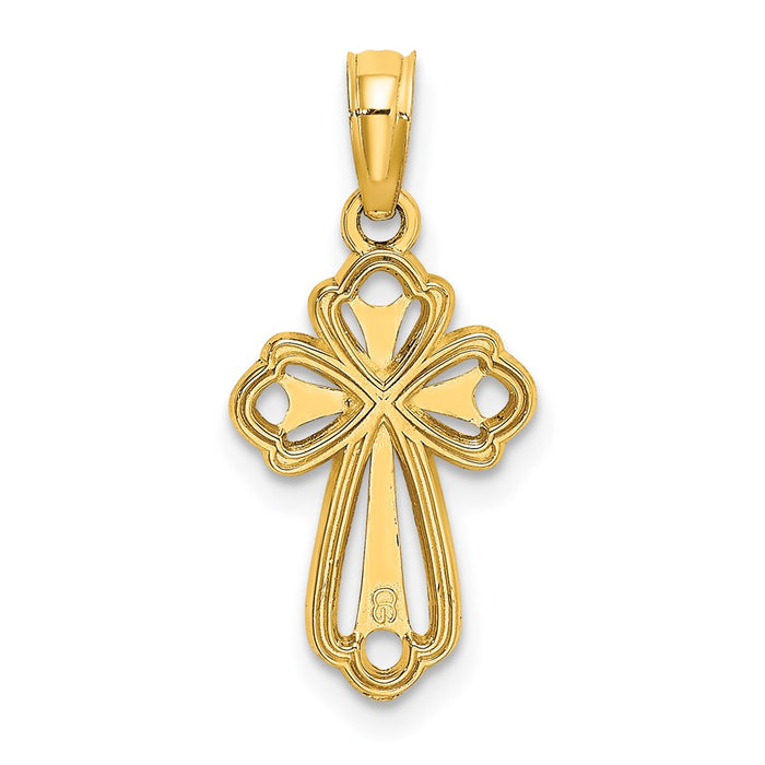 Million Charms 14K Yellow Gold Themed Cut-Out Polished & Textured Relgious Cross Charm