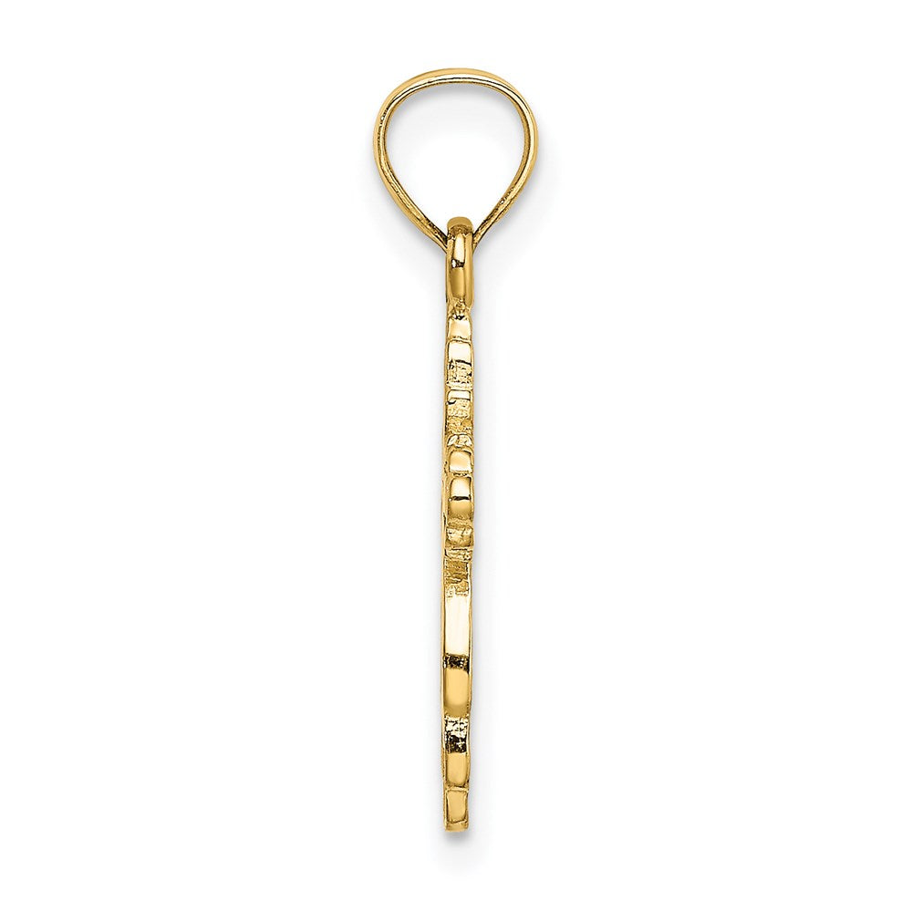Million Charms 14K Yellow Gold Themed Solid Polished & Textured Relgious Cross Charm