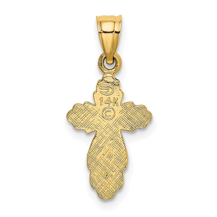 Million Charms 14K Yellow Gold Themed Solid Polished & Textured Relgious Cross Charm