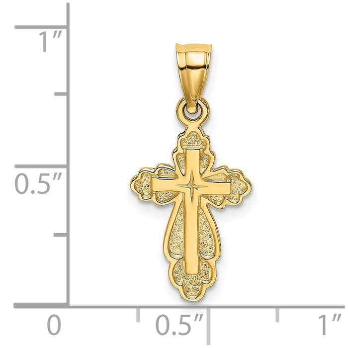 Million Charms 14K Yellow Gold Themed Solid Polished & Textured Relgious Cross Charm