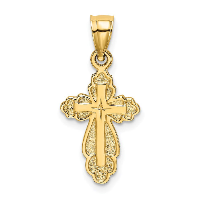 Million Charms 14K Yellow Gold Themed Solid Polished & Textured Relgious Cross Charm