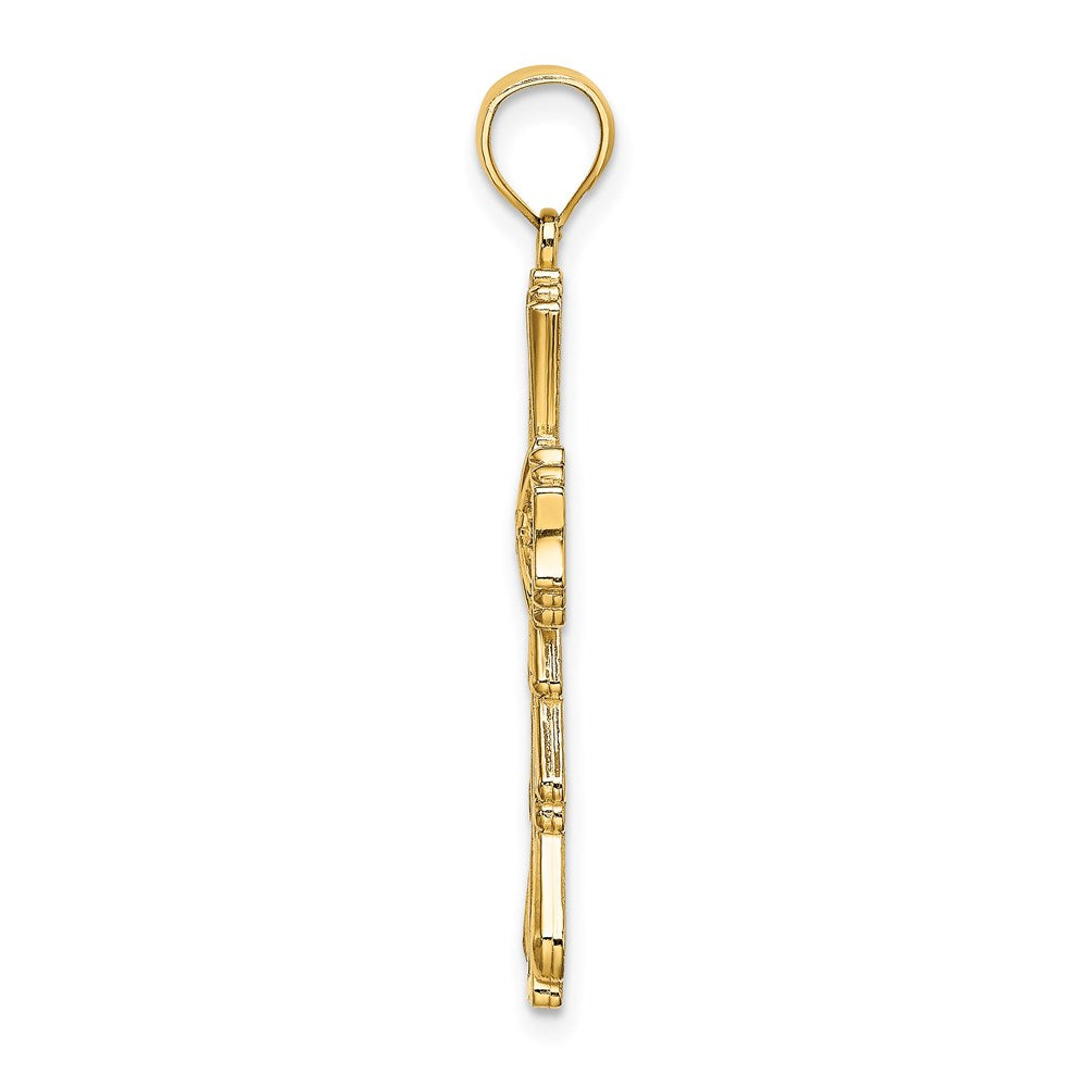 Million Charms 14K Yellow Gold Themed Cut-Out With Teardrop Sides Relgious Cross Charm
