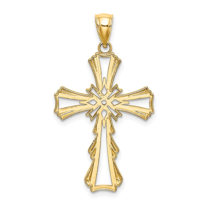 Million Charms 14K Yellow Gold Themed Cut-Out With Teardrop Sides Relgious Cross Charm