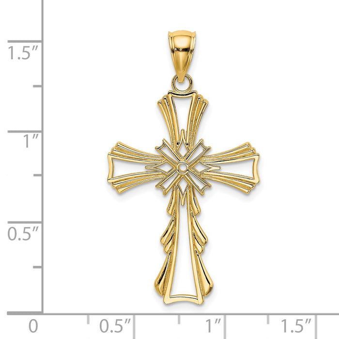 Million Charms 14K Yellow Gold Themed Cut-Out With Teardrop Sides Relgious Cross Charm