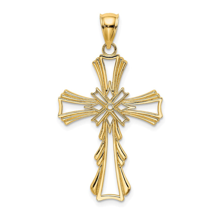Million Charms 14K Yellow Gold Themed Cut-Out With Teardrop Sides Relgious Cross Charm