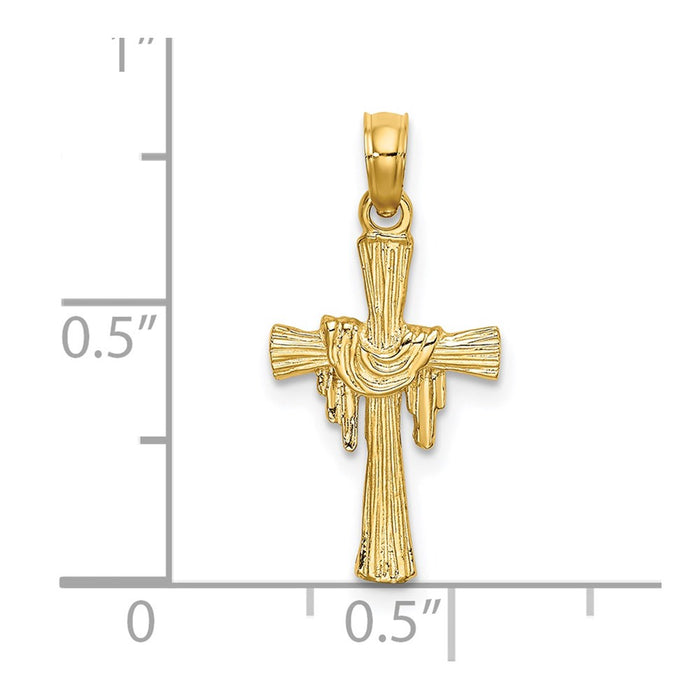 Million Charms 14K Yellow Gold Themed Relgious Cross With Drape Charm