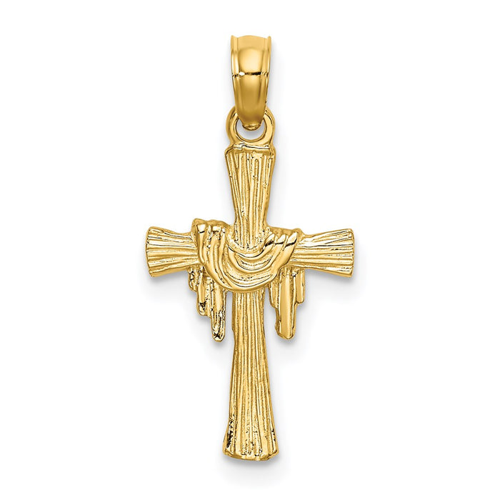 Million Charms 14K Yellow Gold Themed Relgious Cross With Drape Charm