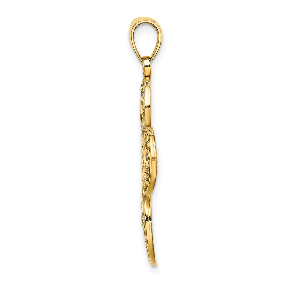 Million Charms 14K Yellow Gold Themed Cut-Out With Rounded Tips Filigree Relgious Cross Charm