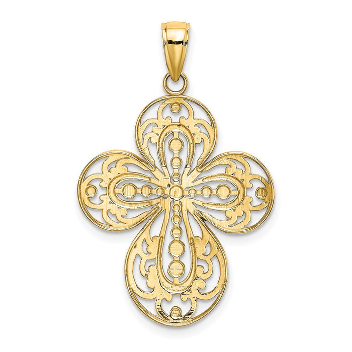 Million Charms 14K Yellow Gold Themed Cut-Out With Rounded Tips Filigree Relgious Cross Charm