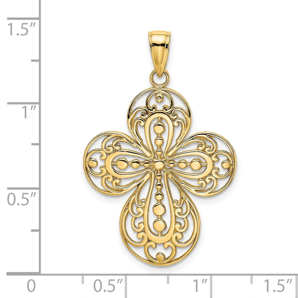 Million Charms 14K Yellow Gold Themed Cut-Out With Rounded Tips Filigree Relgious Cross Charm