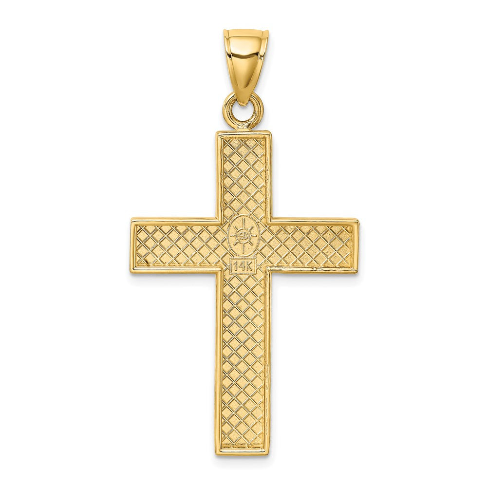 Million Charms 14K Yellow Gold Themed 2-D & Polished Large Block Relgious Cross With Open Back Charm