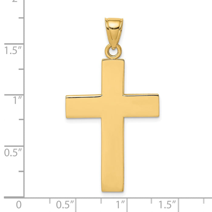 Million Charms 14K Yellow Gold Themed 2-D & Polished Large Block Relgious Cross With Open Back Charm