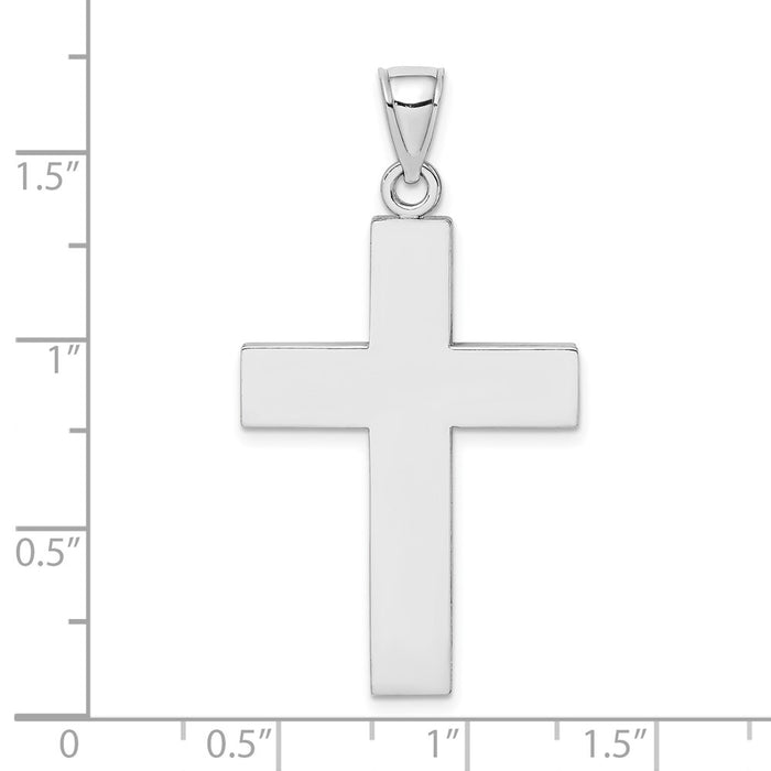 Million Charms 14K White Gold Themed 2-D & Large Block Relgious Cross With Open Back Charm